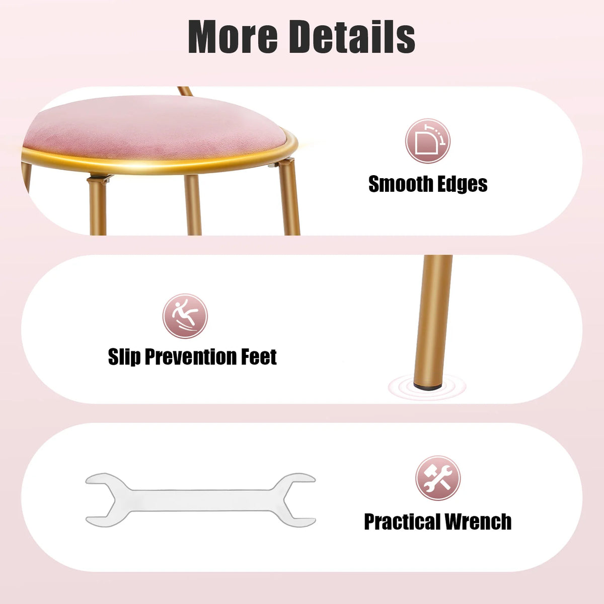 Pink Butterfly Back Flannelette Vanity Stool Makeup Chair for Bedroom Dresser