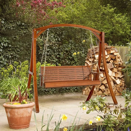 Upgraded wooden porch swings for courtyards and gardens, heavy-duty 880 pound outdoor swing benches with hanging chains