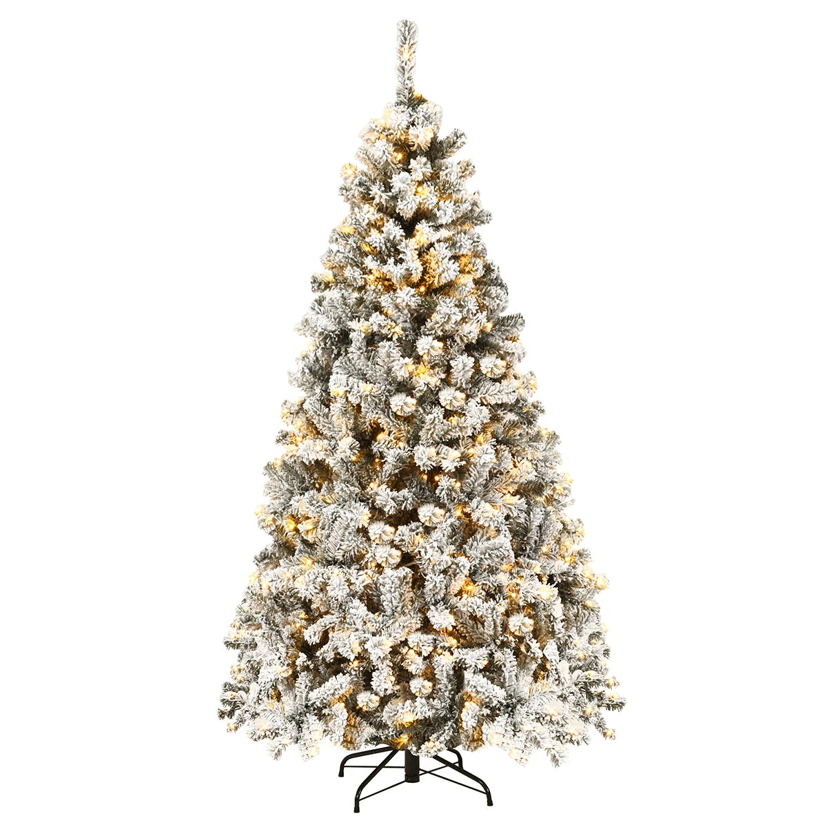 6ft Pre-Lit Premium Snow Flocked Hinged Artificial Christmas Tree w/ 250 Lights