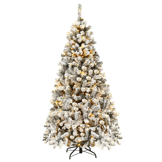 6ft Pre-Lit Premium Snow Flocked Hinged Artificial Christmas Tree w/ 250 Lights