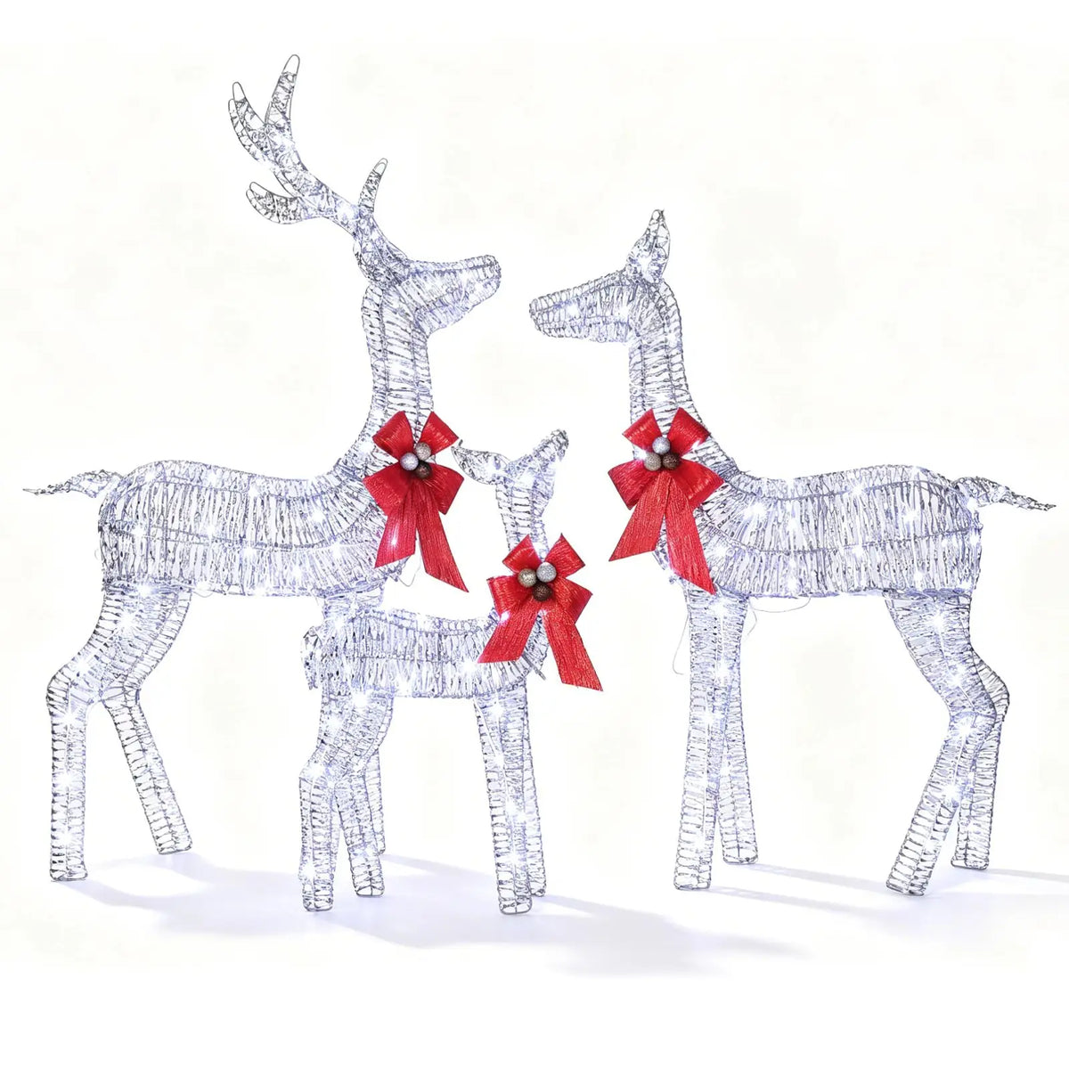 3 Piece Lighted Christmas Deer Family Outdoor, Gold Glitter Reindeer Yard Decor, 360 Warm White LED Lights, Buck Doe Fawn Set