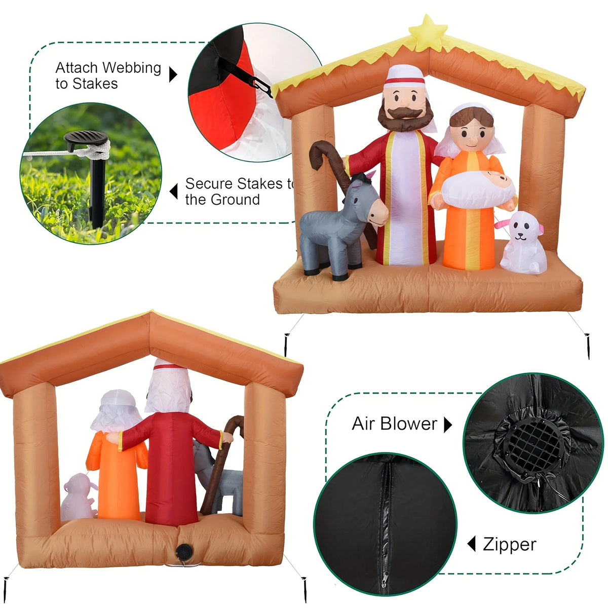 6FT LED Light Up Nativity Scene Inflatable Christmas Decoration with Holy Family Donkey and Sheep Blow Up Outdoor Toy Yard Decor for Garden Lawn Porch Church Xmas Holiday Party Home Ornament Gift