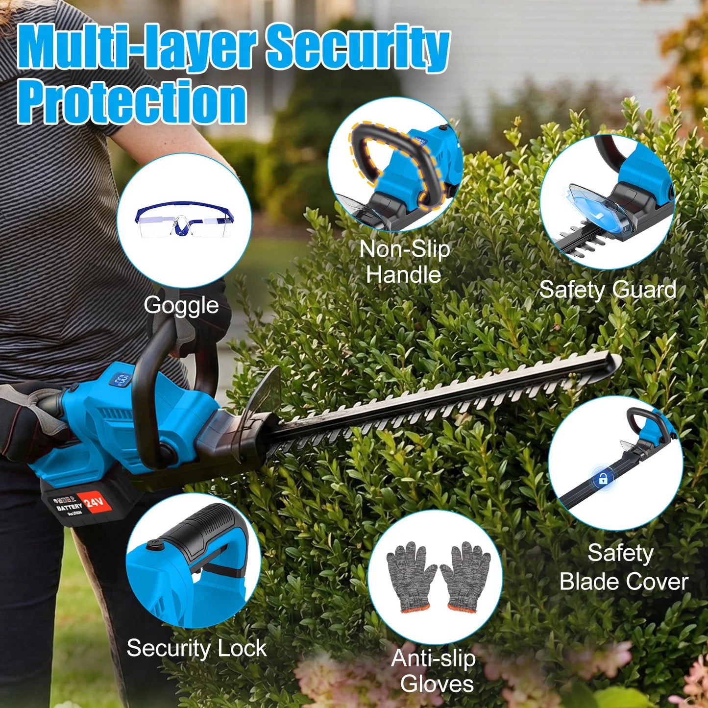 22-Inch Cordless Hedge Trimmer Lawn Mower –24000r/min Portable Hedge Cutter with 4000mAh Batteries for Lawn Garden Yard Tools