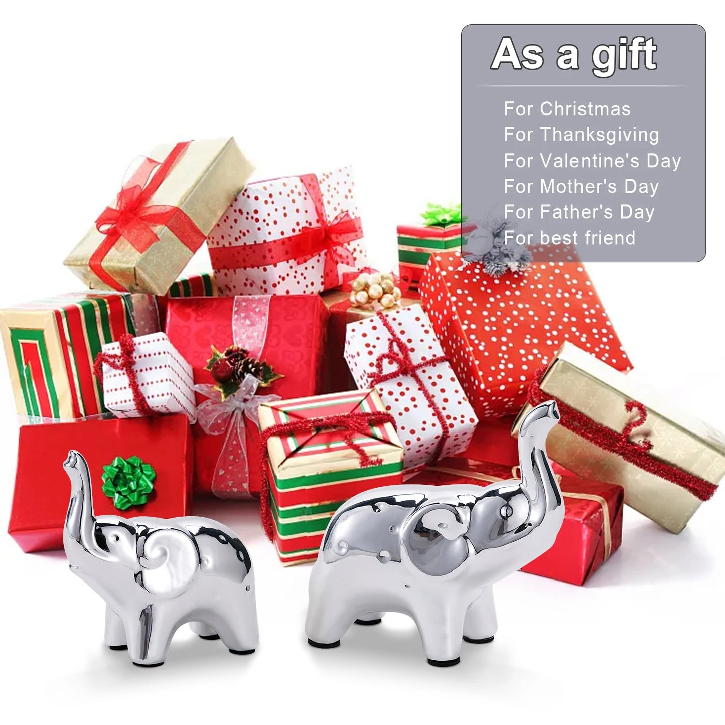 A Pair Elephant Statue Ceramic Animal Sculpture Craft Home Office Desktop Decor Wealth Lucky Statue Christmas Mother's Day gift