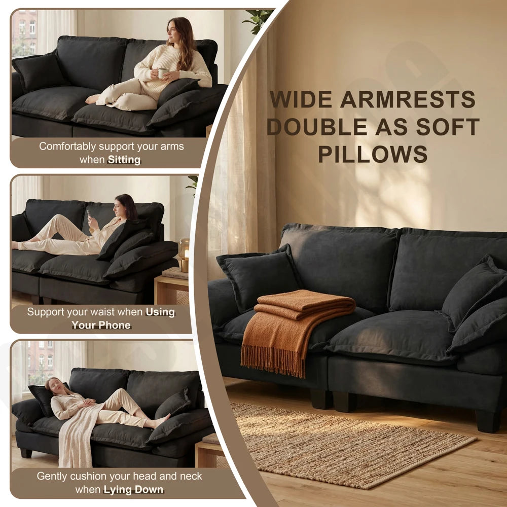 76.5 Inch Plush Fabric Loveseat Sofa Modern Deep Seat 2 Seater Couch