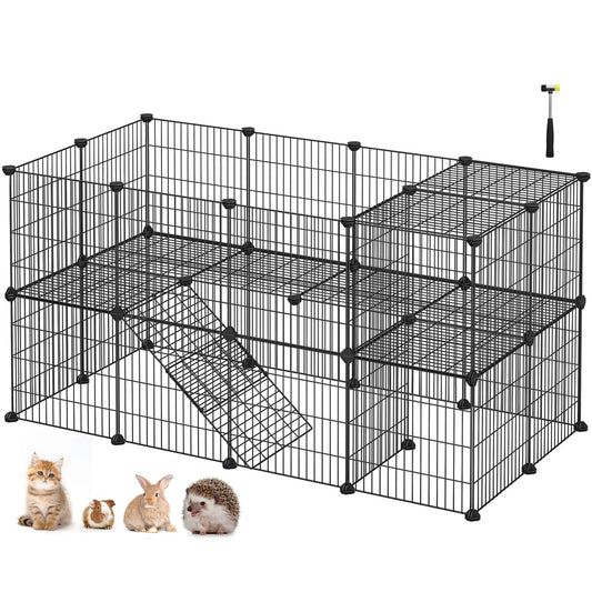 SONGMICS Pet Playpen, Small Animal Playpen, Rabbit Guinea Pig Cage, Zip Ties Included