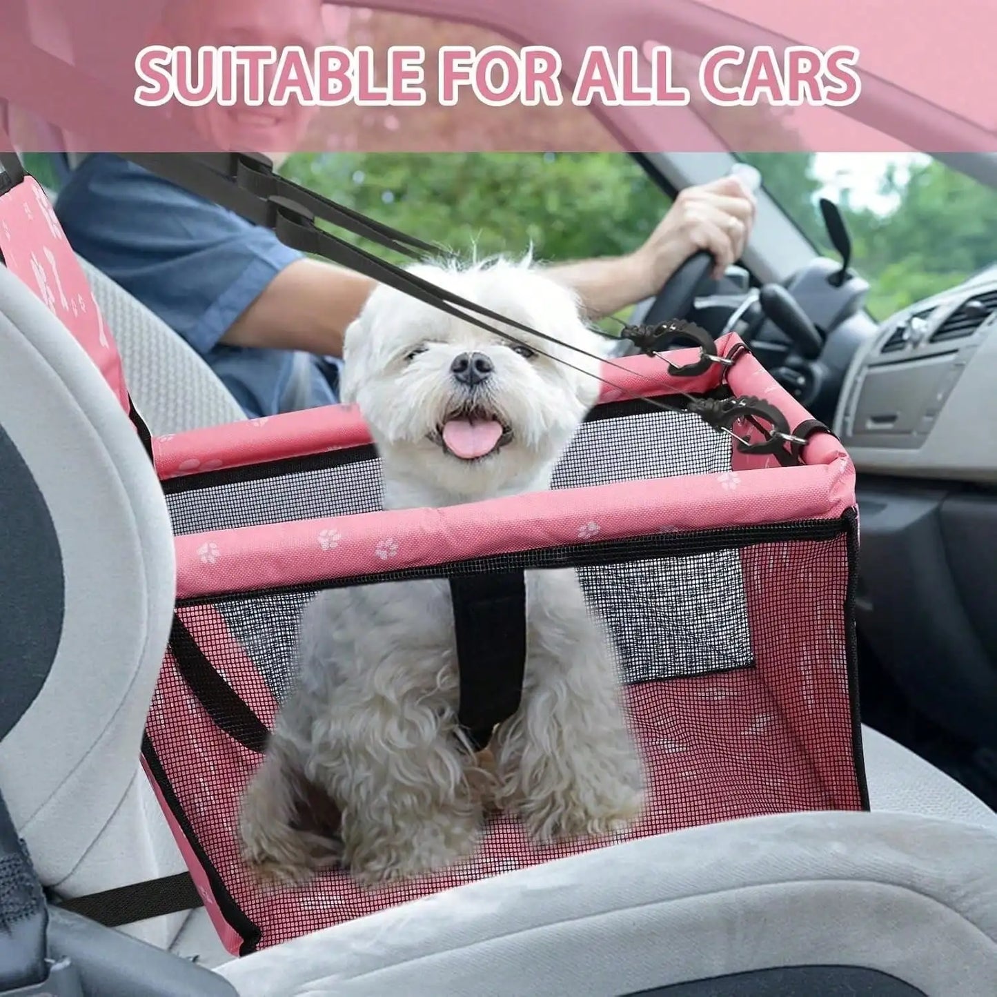 pet Car Seat Foldable Dog Car Booster Seat Waterproof Breathable Oxford Travel Bag for Small to Medium Dogs, Puppies