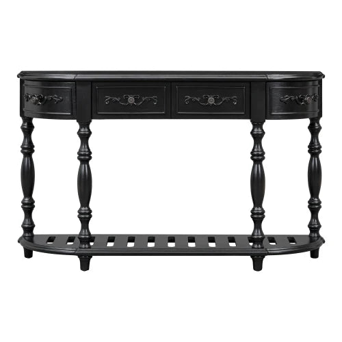52 Inch Curved Console Table With 4 Drawers and Shelf for Entryway Living Room