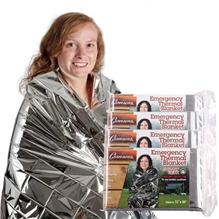 Emergency Mylar Thermal Blankets 4 Pack Survival Kit Camping Blanket-Hiking Outdoors, Marathon Runs or First Aid Set-Bug Out Ba