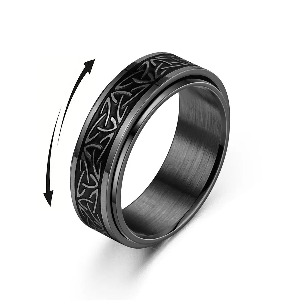 Viking Celtic Knot Rune Rings For Men Rotating Stainless Steel Anti Stress Anxiety Spinning Ring