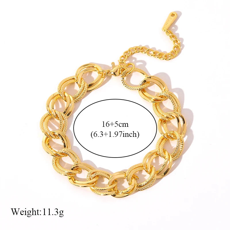 EILIECK 316L Stainless Steel 18K Gold Plated Double Link Chain Necklace Bracelet Set Charm Fashion Women Waterproof Jewelry Gift