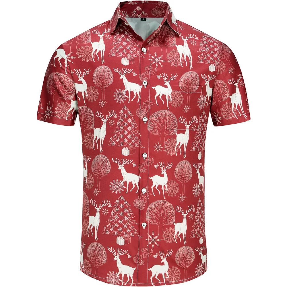 KYKU Hawaiian Shirts for Men Santa Claus Party Casual Button Down Short Sleeve Shirt with Pocket