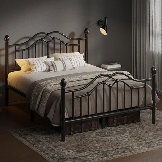 Full Metal Bed Frame with Classical Headboard and Footboard, Platform Bed Frame with Sturdy Metal Slats Support, Adequate Under