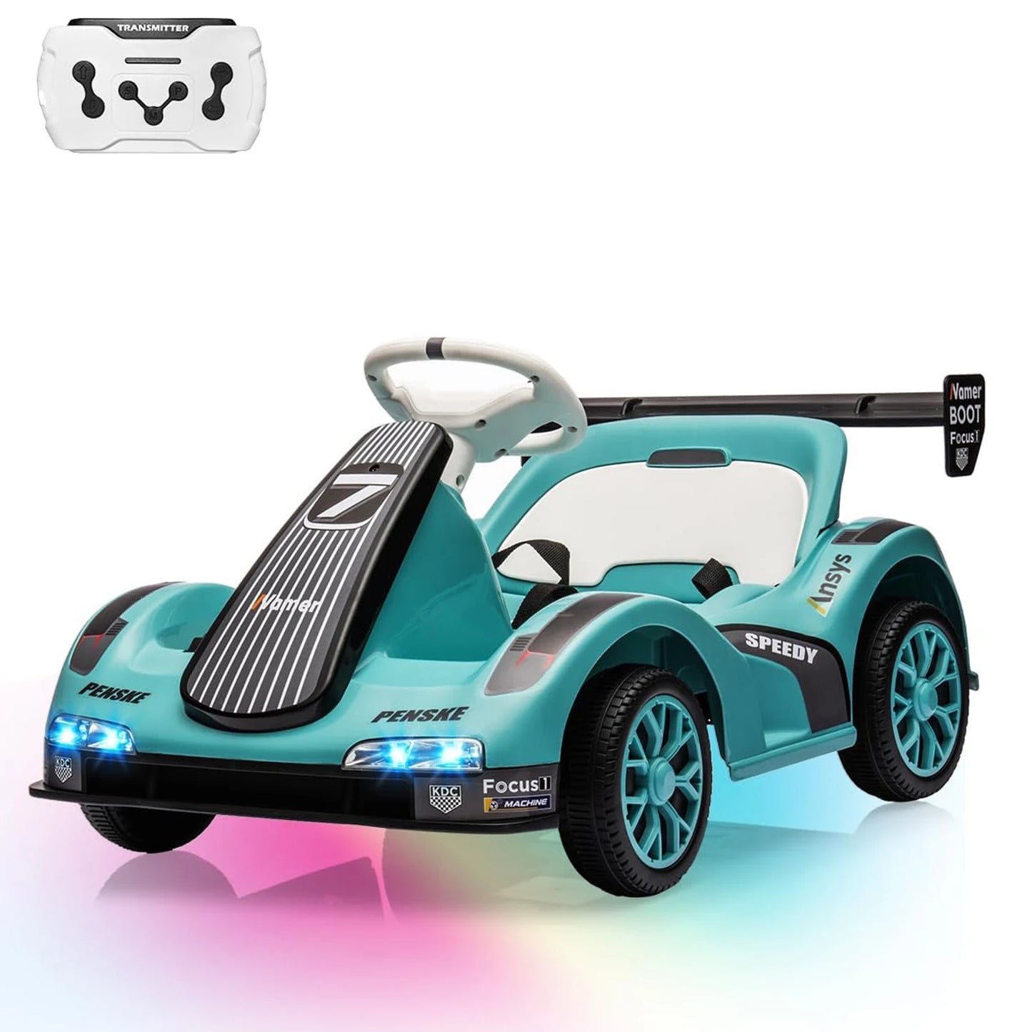 Drift Kart for Kids Electric Ride on Car with Dual Motor 6v Battery-Powered Racing Go Kart with Remote Control, LED Lights,