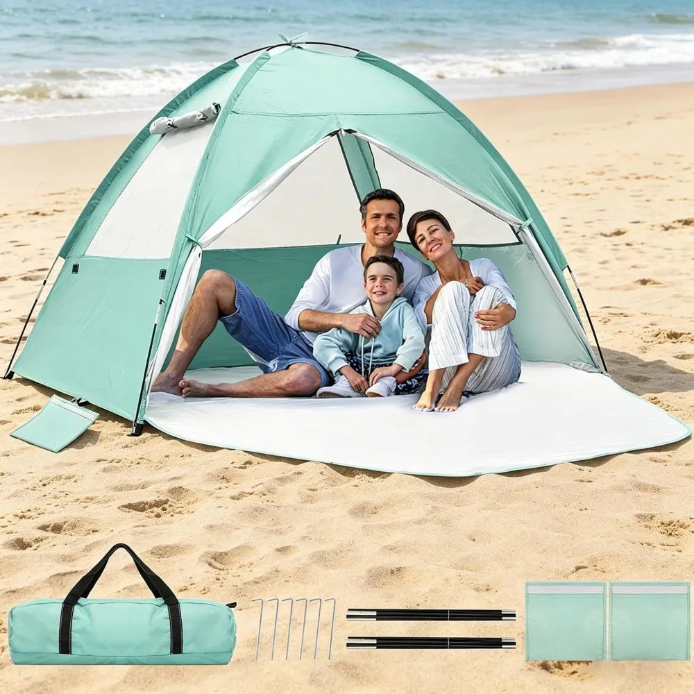 Large Family Beach Shade Canopy Quick Setup UV50 Portable 3 Window Ventilation Outdoor Picnic Fishing