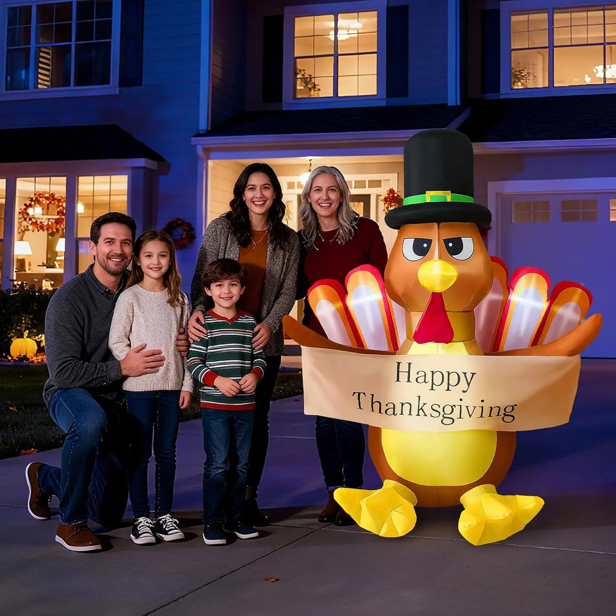 6 FT Thanksgiving Inflatables Turkey Decoration with Built-in LED Lights for Outdoor Lawn Yard Blow up Turkey Decor