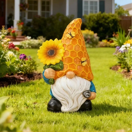 Resin Outdoor Garden Gnome Statue Adorned With Vivid Sunflower Decoration Waterproof Weatherproof Hand Painted Cute Dwarf Figurine Ornament Ideal For Yard Lawn Patio Flower Bed Indoor Desktop Home Spring Holiday Landscape Dec