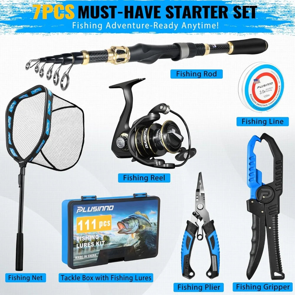 Complete Fishing Rod and Reel Combo Kit with Tackle Box and Lures, Fishing Accessories for Men