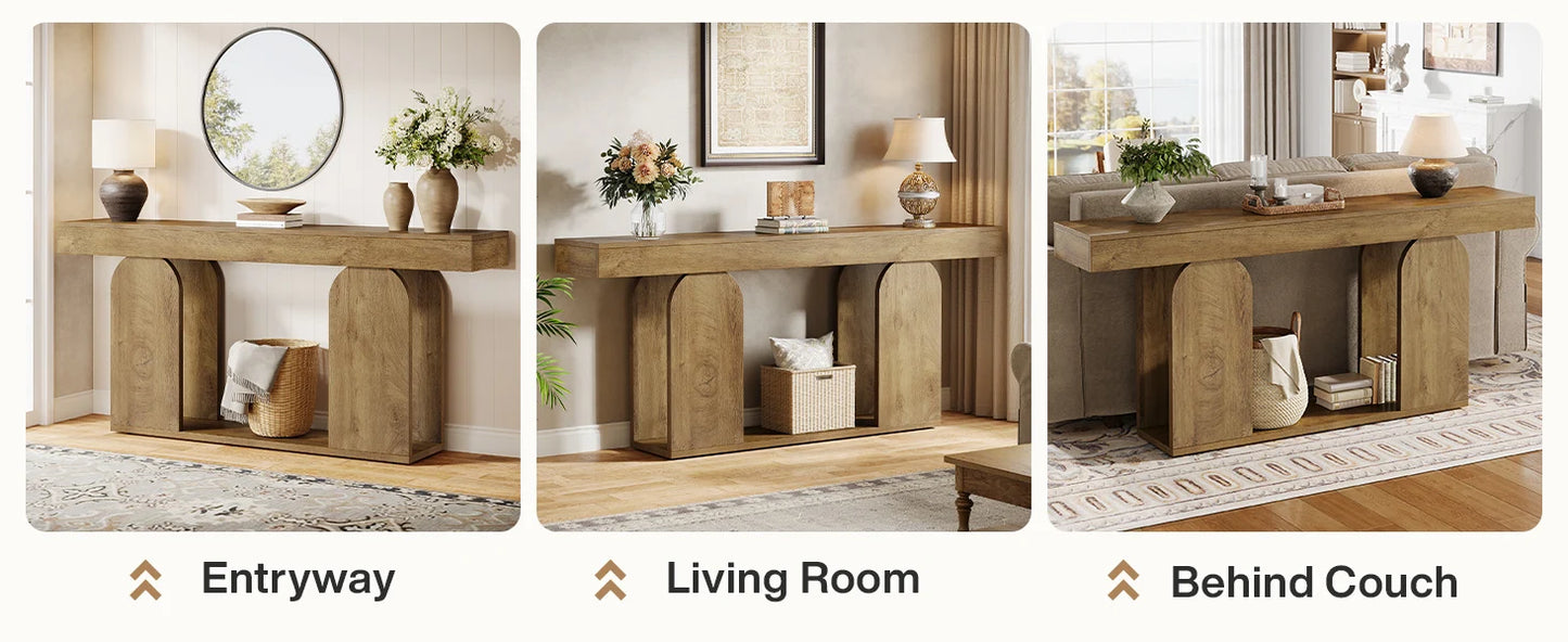 Tribesigns Farmhouse Wood Console Table, 70.9-Inch Entryway Accent Table with U-Shaped Base, 2-Tier Extra Long Sofa Tables for Entrance, Hallway, Living Room (Light Brown)