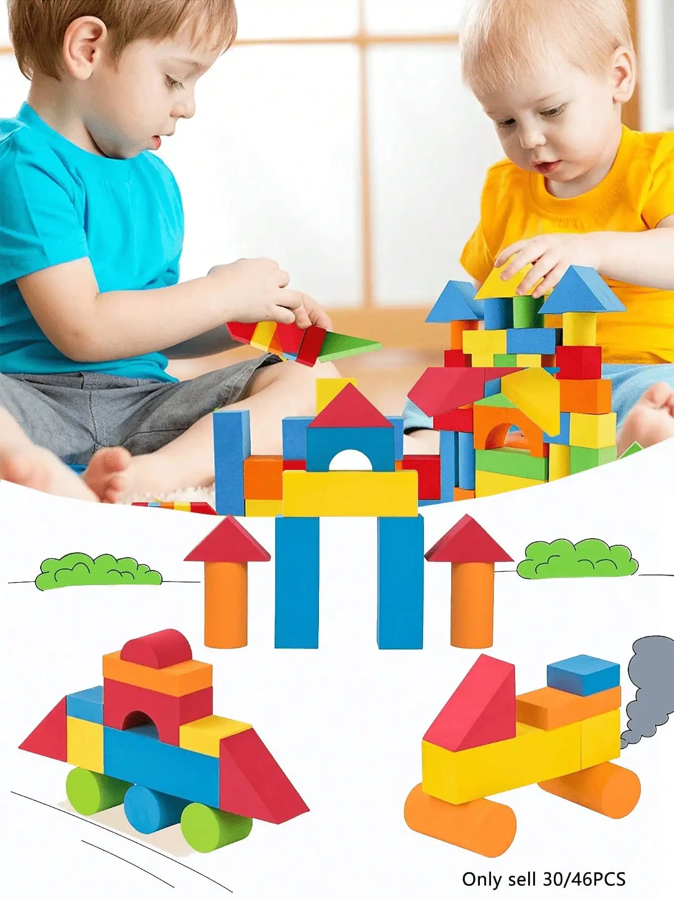 30/46pcs EVA Building Blocks Toys , Creative Educational Foam Construction Bricks Playset , Soft Stackable Blocks , STEM Toys For Boys/Girls , Random Colors ,  ,Christmas Toys For Girls ,Building Block ,Big Blocks For Kids To