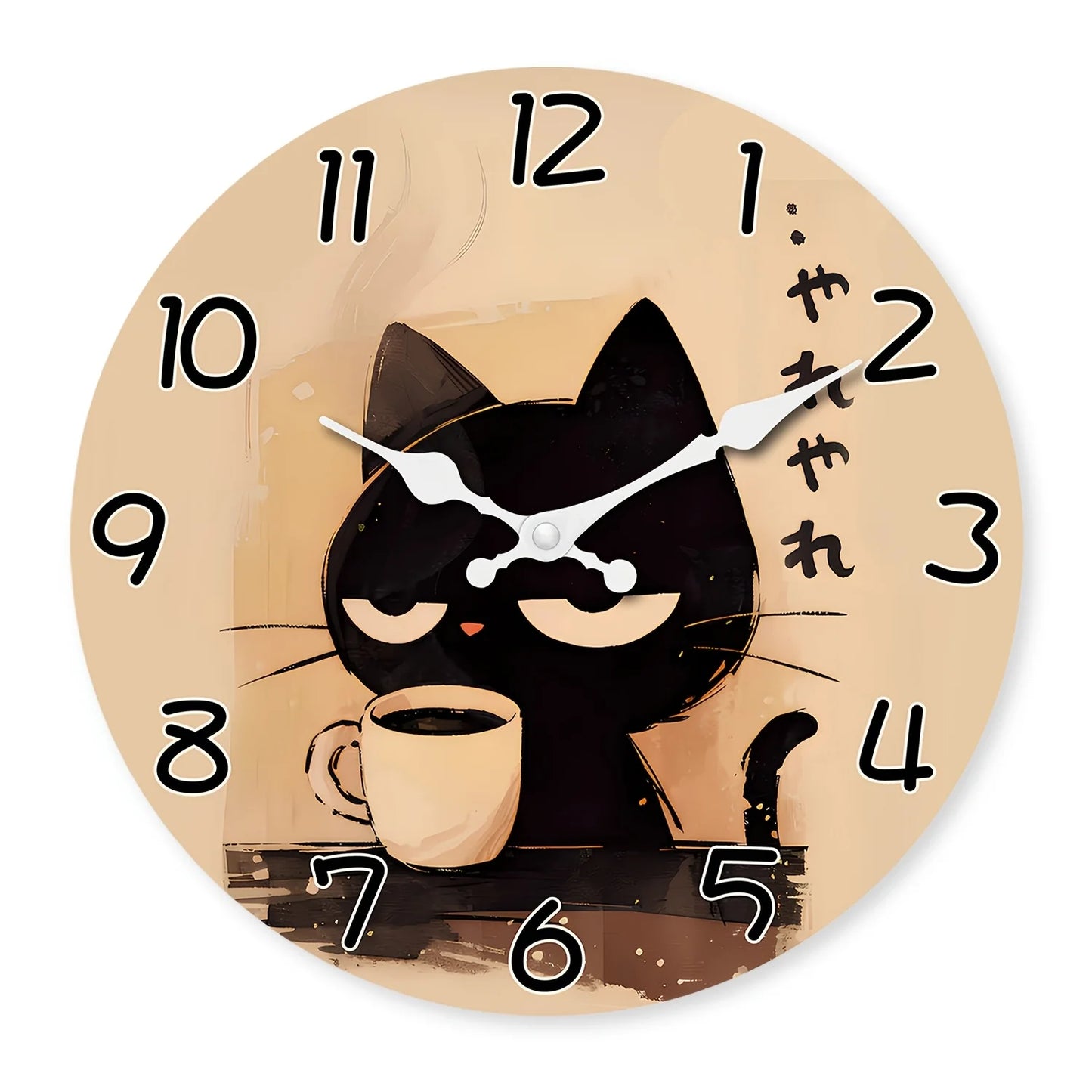 A 10-16 inch Japanese style cute black cat large wooden wall clock - battery powered, circular silent lazy clock, suitable for d