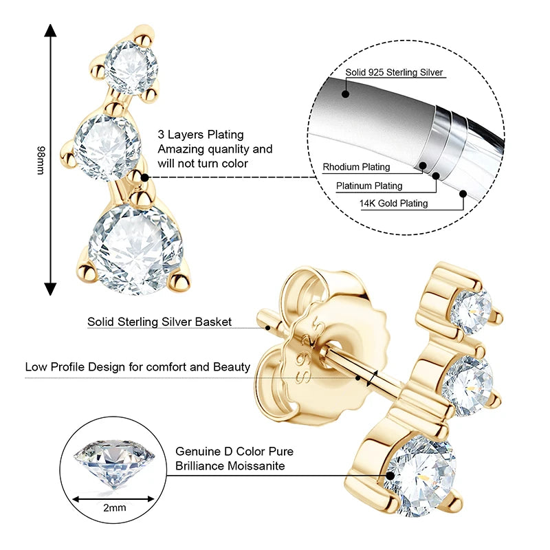 OXTAO 14K Yellow Plated D Color Moissanite Diamond Earring Real 925 Silver Big Dipper Design Unique Earrings Wedding Jewelry