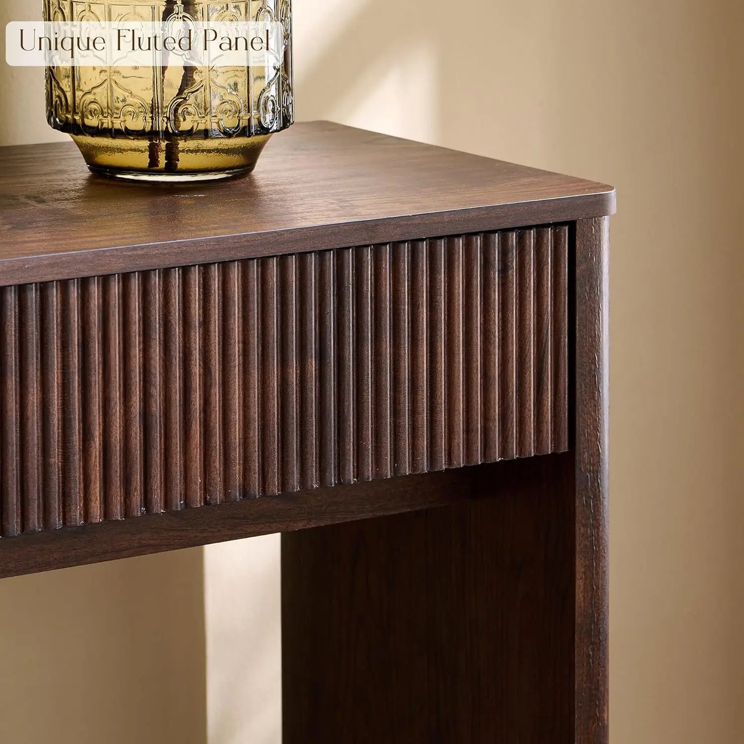 63" Fluted Console Table with 2 Large Drawers Long Entryway Sofa Table for Living Room Hallway Foyer Dark Walnut, Customized