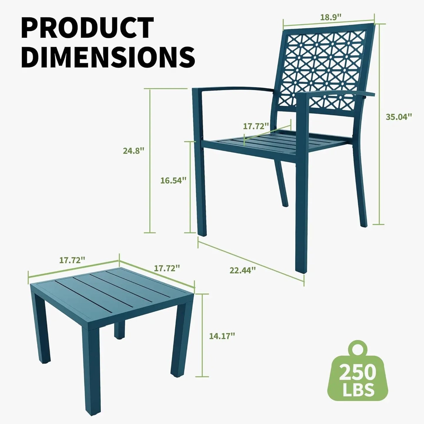 3-Piece Outdoor Bistro Set,Stackable Modern Metal Patio Furniture Set, 2 Chairs&Coffee Table,for Backyard Balcony Garden Lawn