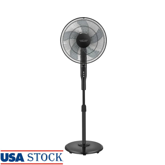 16 Inch 12 Speed Oscillating Pedestal Fan Remote Control Adjustable Height Programmable Timer Indoor Cooling Free Standing