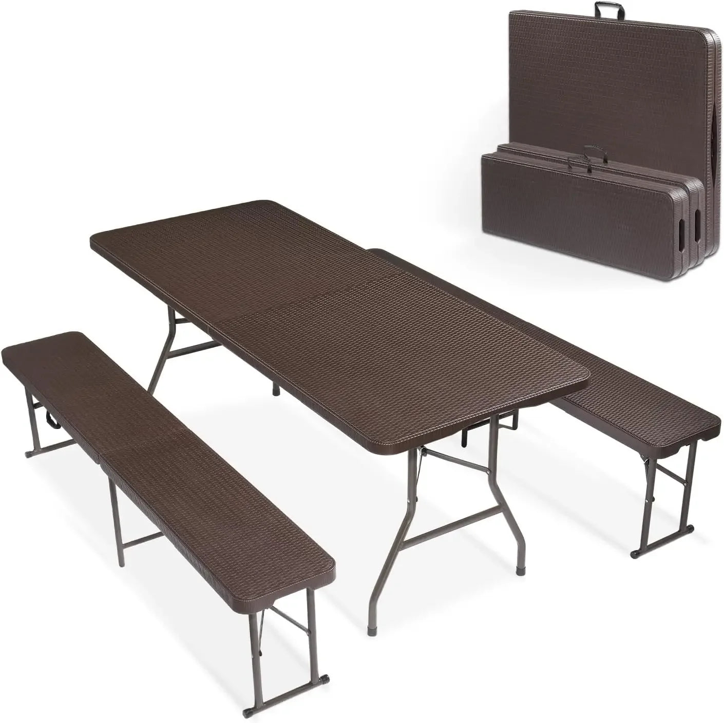 3-Piece Picnic Table Set with 2 Benches 6 Feet Folding Camping Furniture Smooth Indoor Outdoor Use