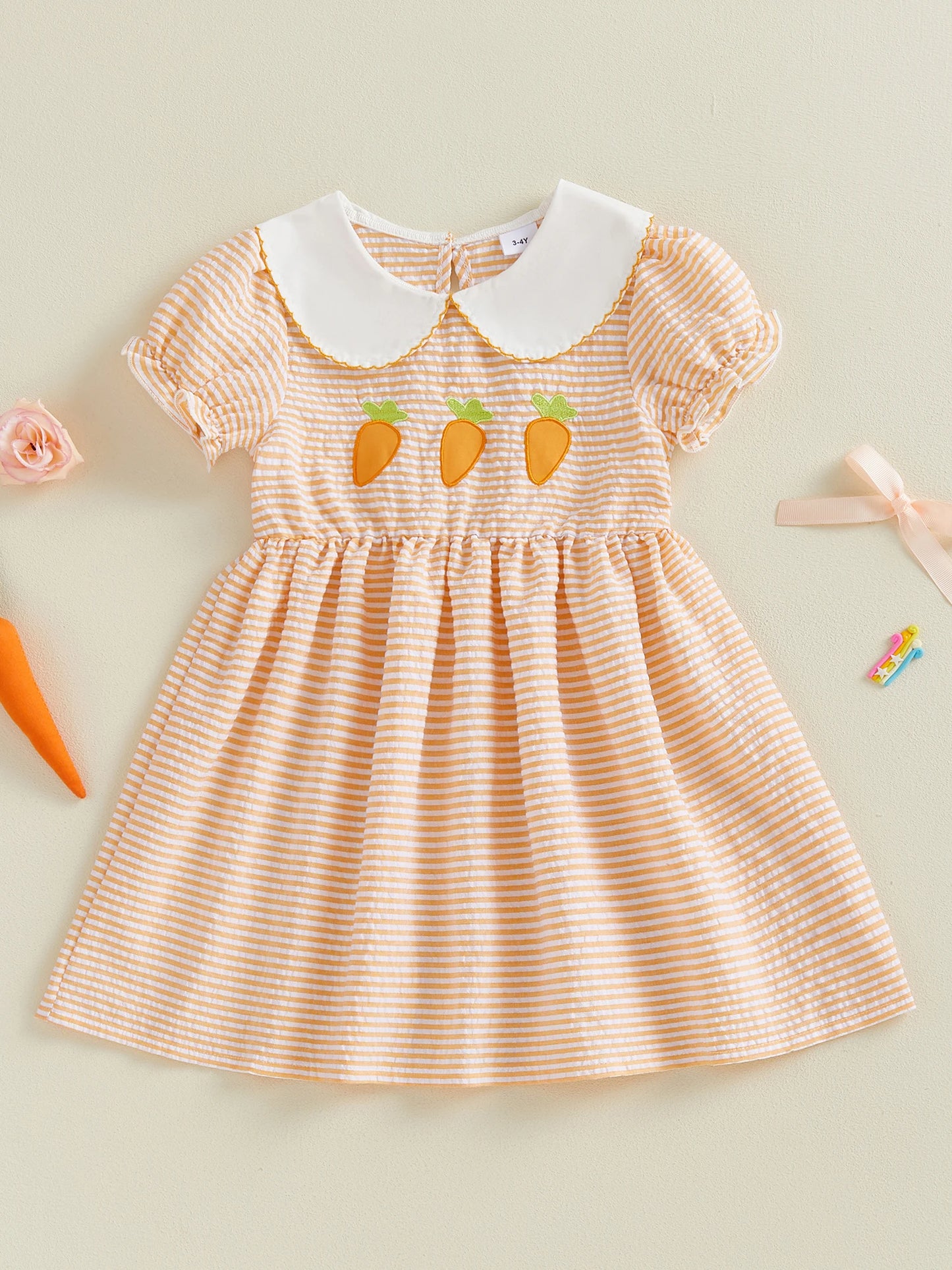 Adorable Toddler Girls Easter Bunny Print Dress with Ruffle Sleeves and Peter Pan Collar - Spring Fashion for Kids