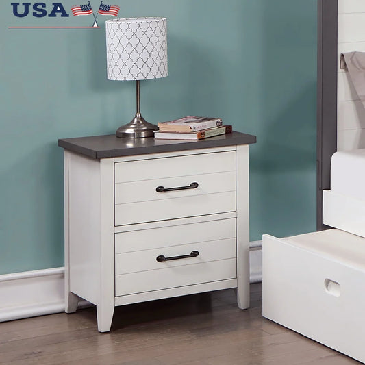 Modern 2-Drawer Nightstand with Brass Pulls Durable Wood Construction Ample Storage Space Bedroom Furniture Preassembled Design