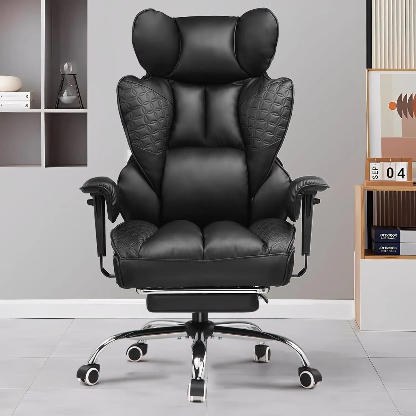 Heavy Duty Gaming Chair 400lbs with Footrest, Ergonomic Wide Seat, Lumbar Support, Earth-Black