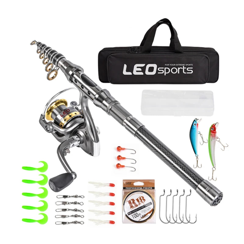 2.4m Carbon Fiber Fishing Rod And Reel Combo Ultralight Lasting Travel Telescopic Fishing Pole Spinning Reel Kit, 100-meter Line