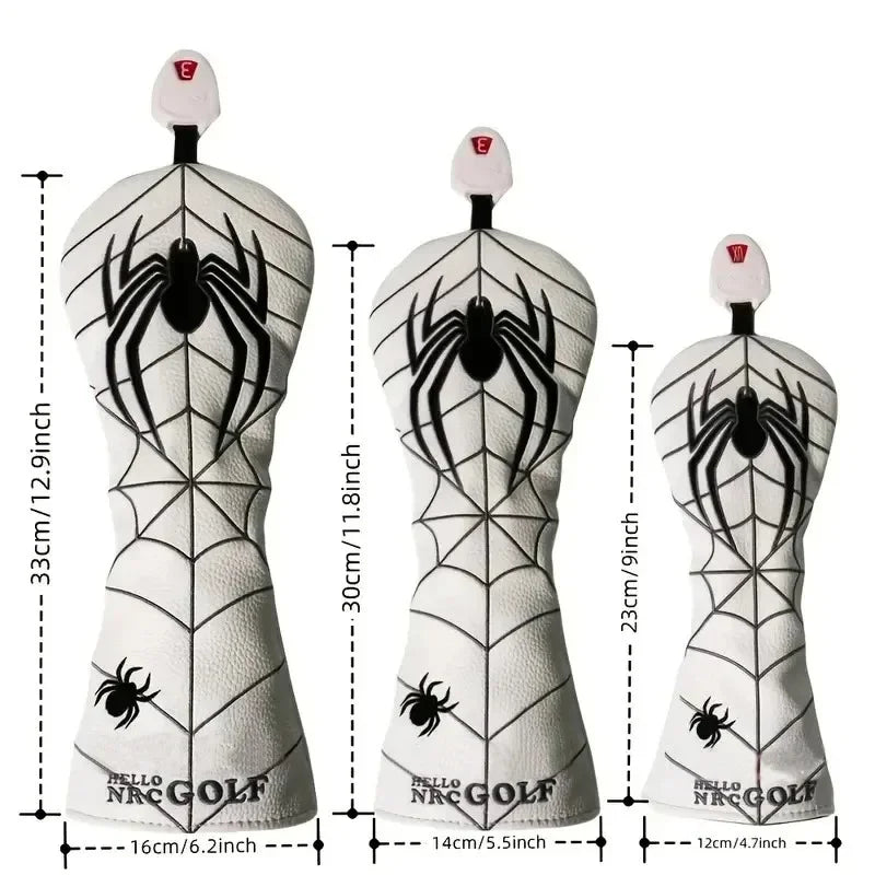 Spider Golf Head Covers PU Leather for Driver Fairway Wood Golf Clubs Durable Water-Resistant Protective Covers Stylish Design for Golf Course Use Golfer Games and Perfect Golf Gift Accessories