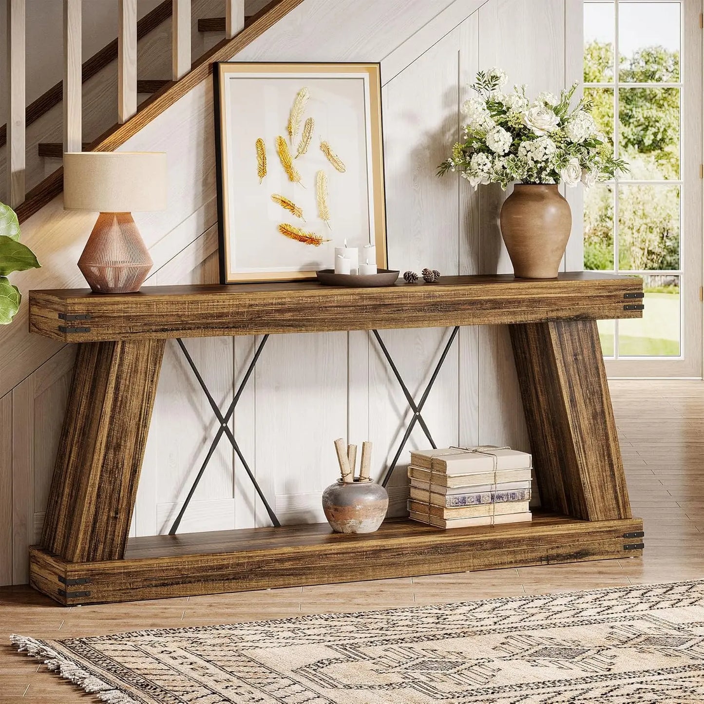 70.9" Farmhouse Console Table, Long Sofa Table Behind Couch with Storage, Narrow Wooden Console Station, Industrial, Customized