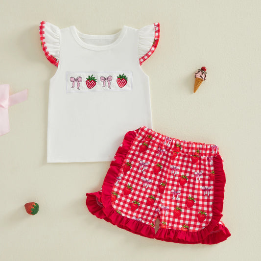 Adorable Baby Girls Floral Print Ruffle Sleeve Tunic Top and Denim Shorts Set for Summer Beach Outings