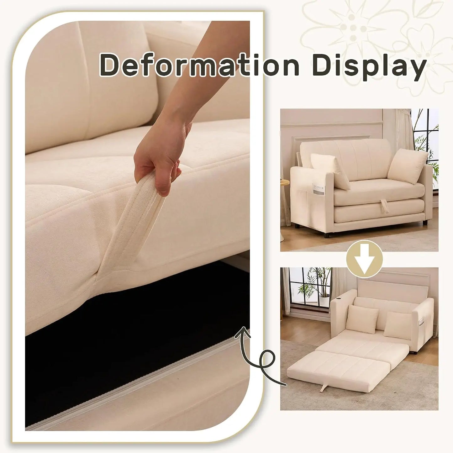 52" Convertible Loveseat Sofa Bed, 2 in 1 Sleeper Couch, Side Pockets, Space-Saving, Folding Sofa Bed with USB Port, Customized