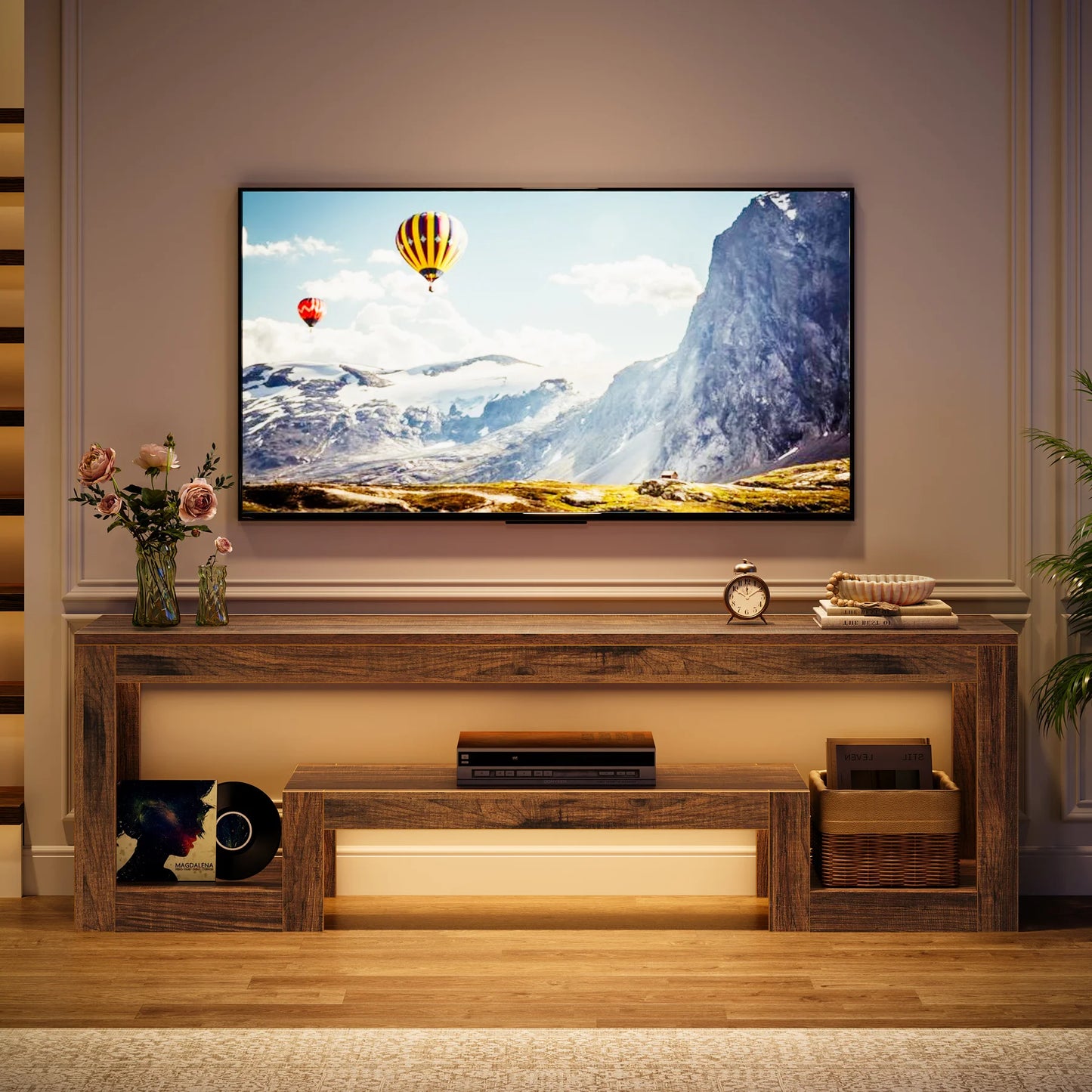 Tribesigns 63-Inch TV Stand for 55/60/65-Inch TVs, Farmhouse Entertainment Center with Open Storage Shelves, Rustic Brown Television Console for Living Room, Bedroom