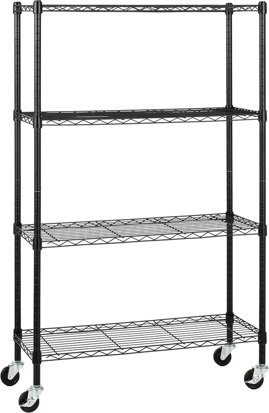 4-Shelf Adjustable, Heavy Duty Storage Shelving Unit on 3'' Wheel Casters, Metal Organizer Wire Rack, 36" L x 14" W x 57.75" H