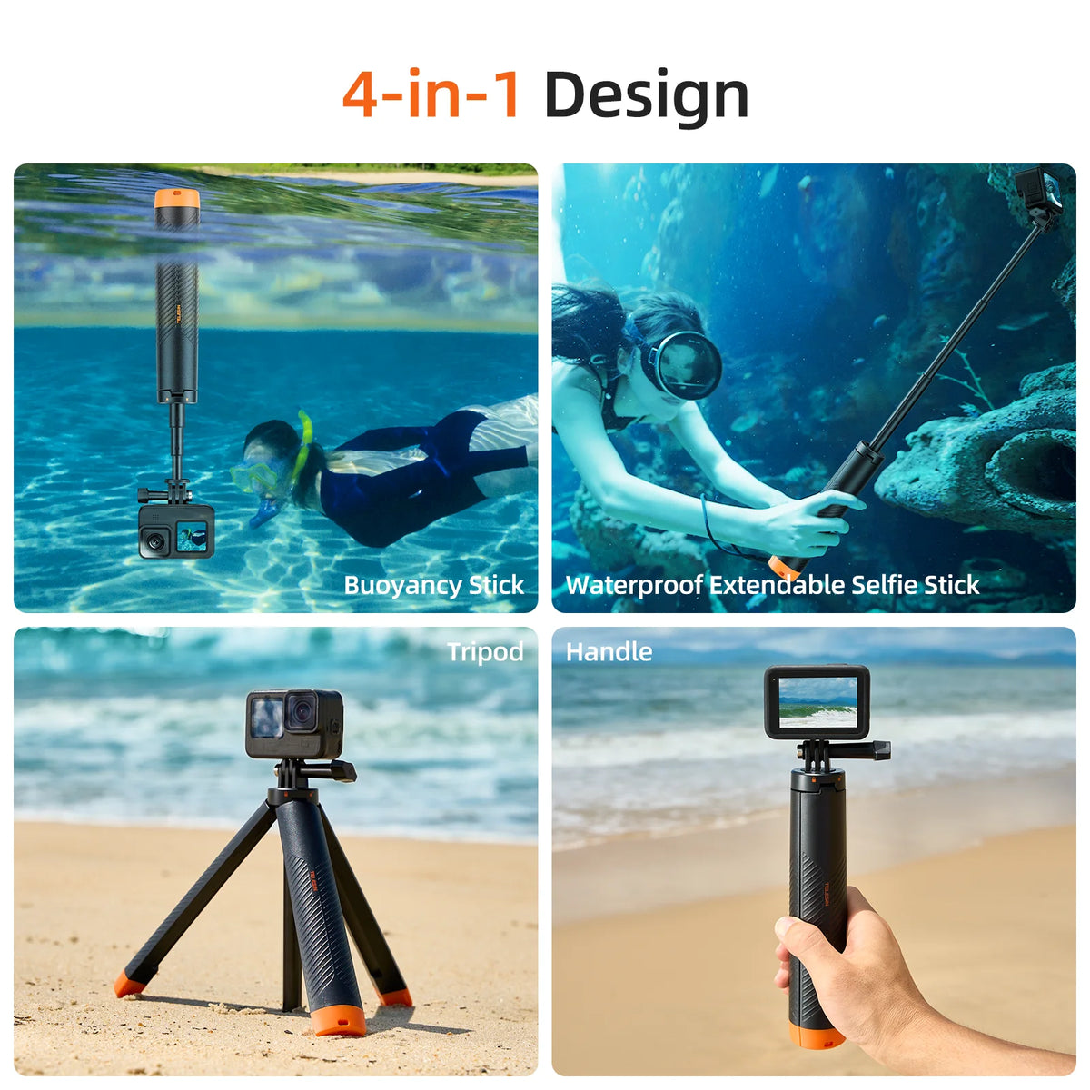 TELESIN 4 in 1 Selfie Stick Floating Hand Grip Tripod Waterproof Extendable Selfie Monopod for GoPro DJI OSMO Action Insta360