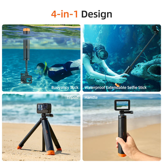 TELESIN 4 in 1 Selfie Stick Floating Hand Grip Tripod Waterproof Extendable Selfie Monopod for GoPro DJI OSMO Action Insta360