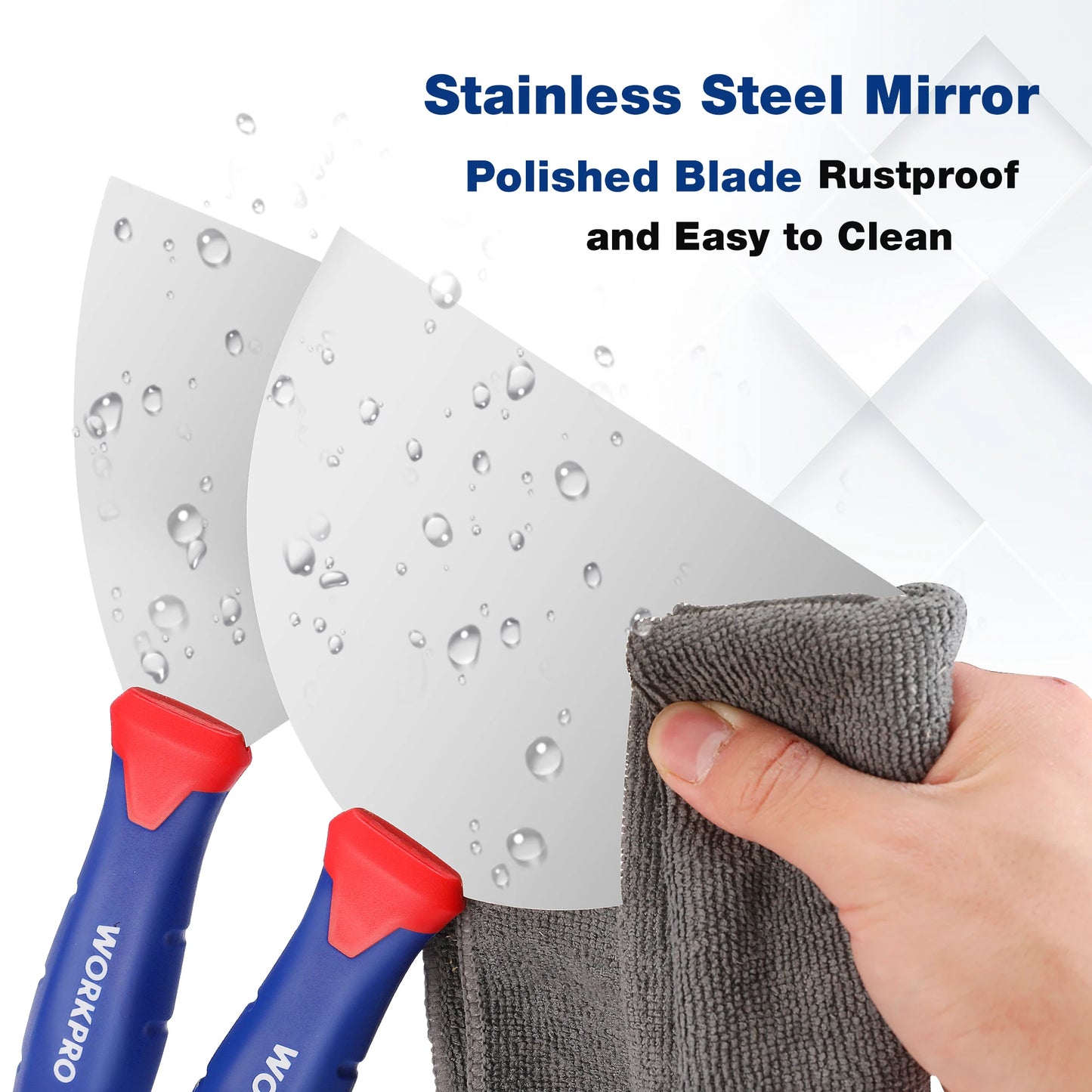 WORKPRO Drywall Knife Set Stainless Steel Taping Knife Putty Knife with 4", 6'', 8'', 10'', 12'' Blades and Alloy Metal Hammer