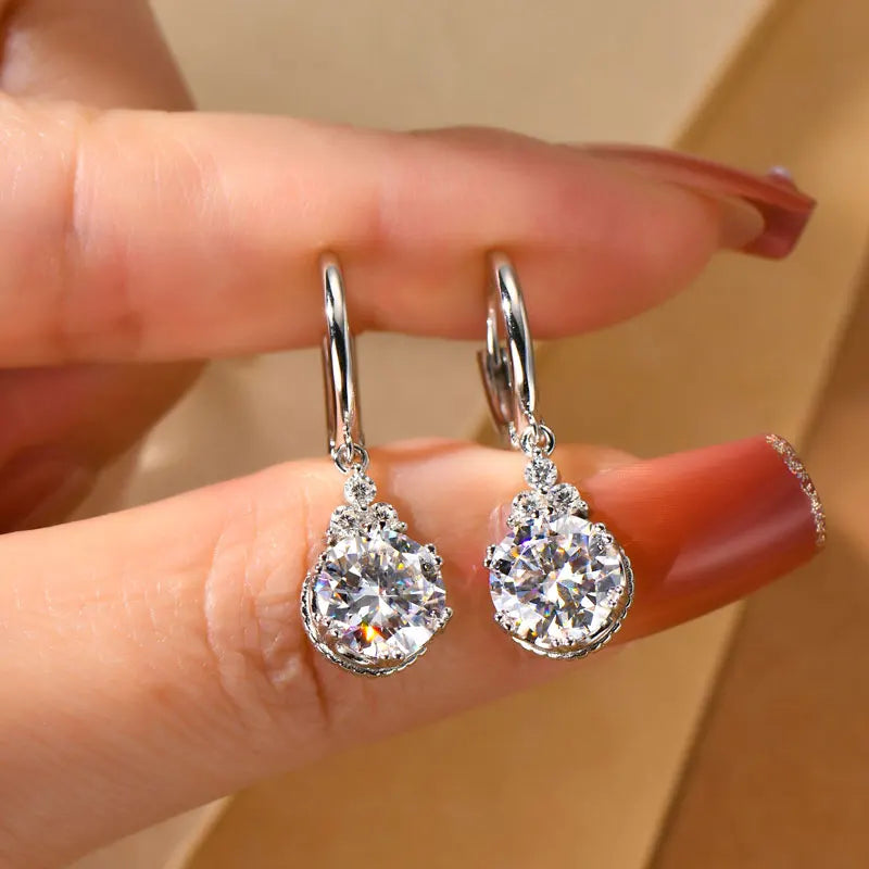 OXTAO Moissanite Big Dangle Hoop Earring 6.5mm/8mm D Color VVS1 for Women 925 Sterling Silver Huggie Earring Luxury Jewelry Gift