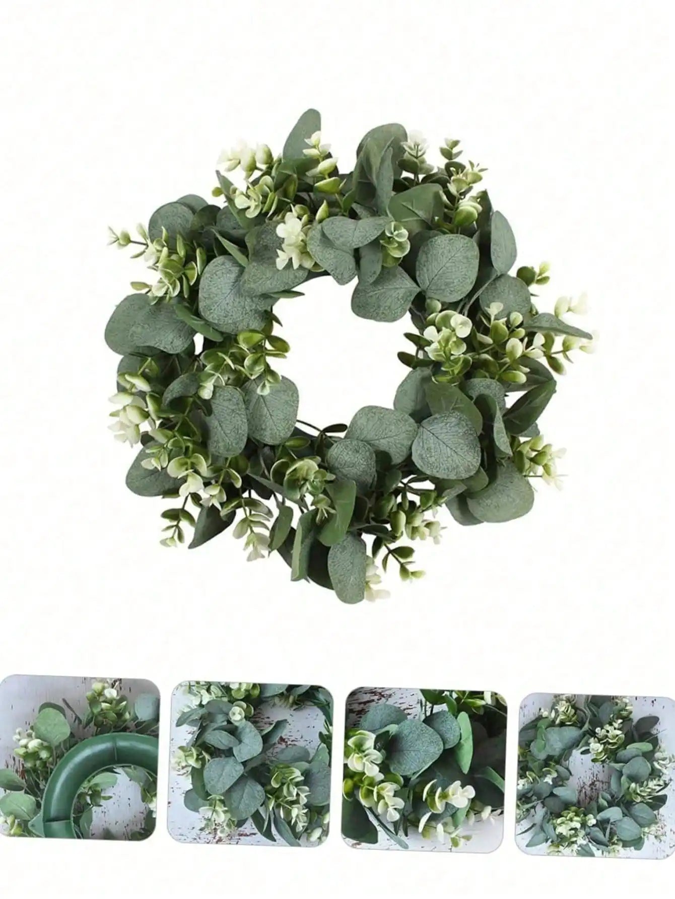 1pc Green Eucalyptus Wreath, Artificial Rustic Style Wreath, Suitable For Door, Wall, Window Decor