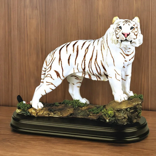6"H White Tiger Standing on Rock Figurine Decorative Resin Statue Sculpture for Home, Office, or Bookshelf – A Unique Collectible and Perfect Gift for Housewarmings, Holidays, and Birthdays HomeRelax