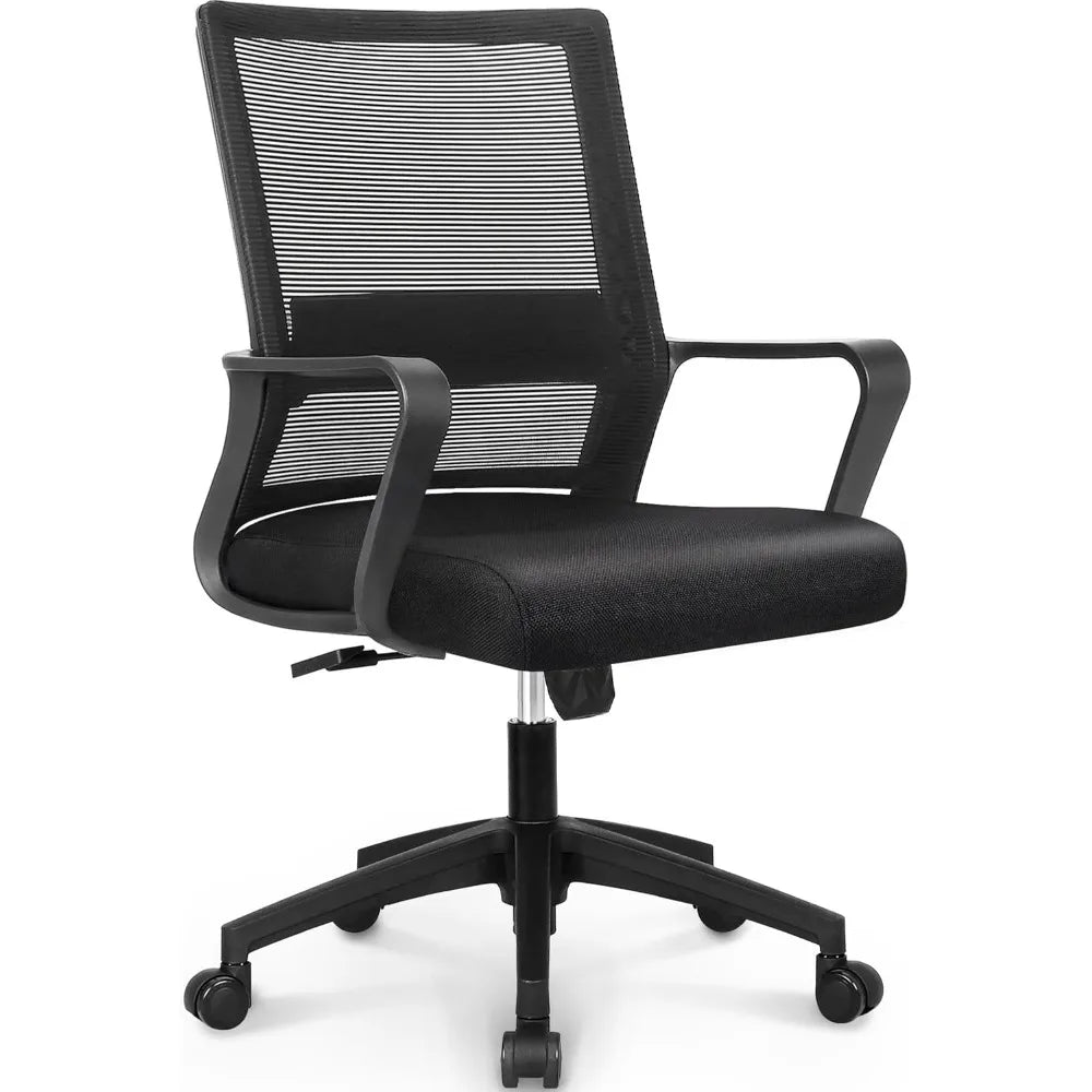 Ergonomic Mid Back Mesh Swivel Office Chair with Wheels Lumbar Support Adjustable Comfy Home Desk Seating Black