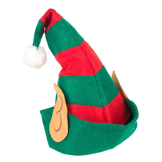 Red Green Striped Hat With White Pom Elf Ears Adults Soft Non-Woven Christmas Elf Hat For Most People Navidad Xmas Ornaments