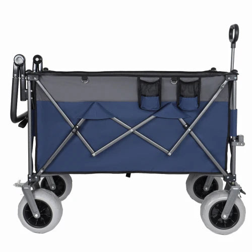 Heavy-Duty Multi-Functional Folding Wagon - Push-Pull Design, 9"x4" Beach Tires, Rotating Handle 300L XL 480lbs Load