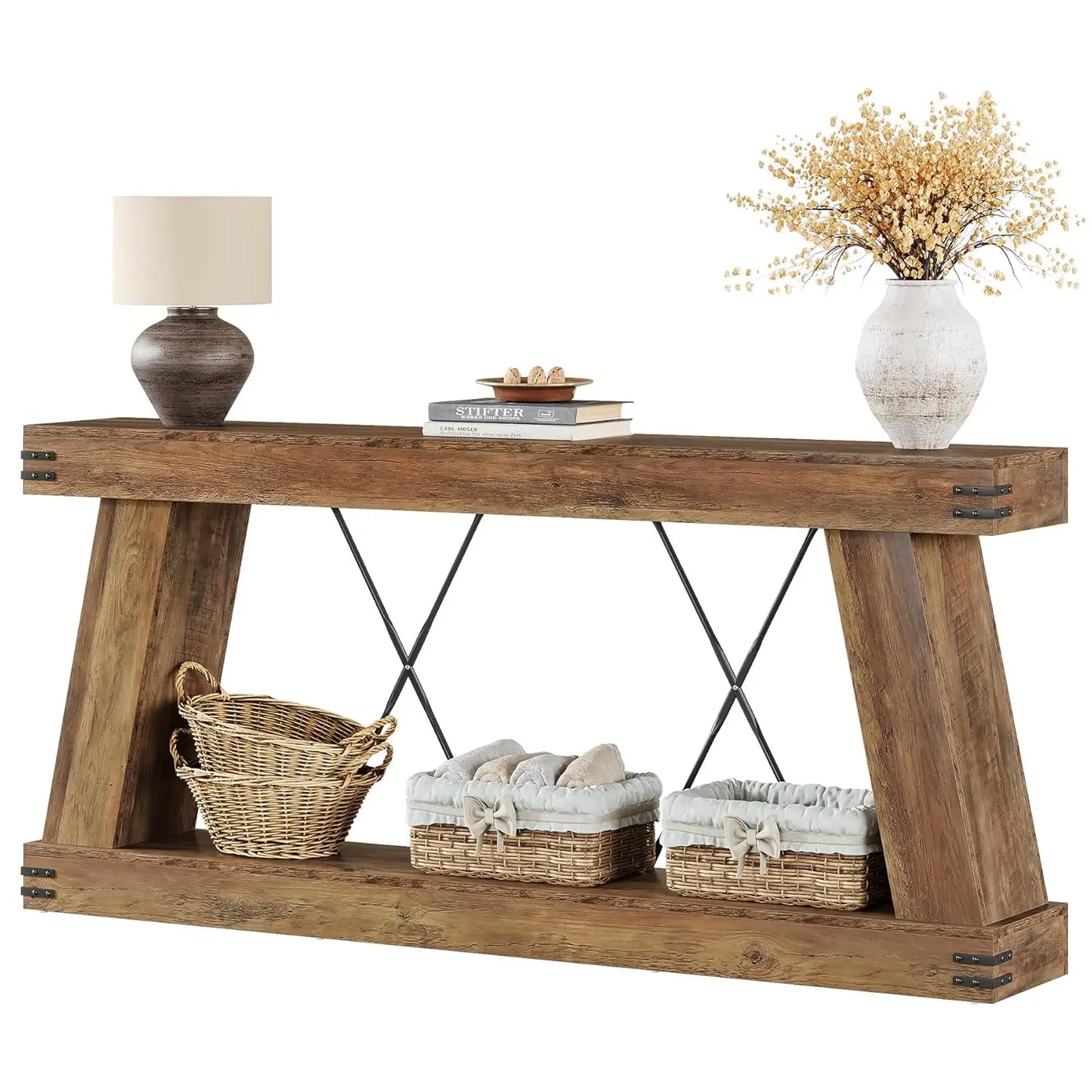 70.9" Farmhouse Console Table, Long Sofa Table Behind Couch with Storage, Narrow Wooden Console Station, Industrial, Customized